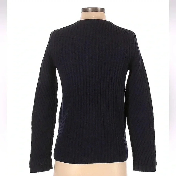 Madewell Dark Navy Ribbed Merino Wool Motorcycle Sweater Leather Trim Size XS - Picture 3 of 5